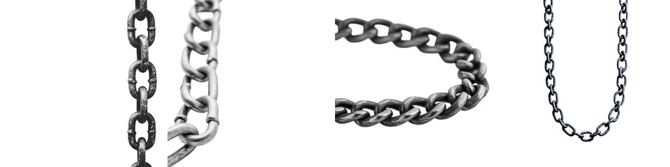 Obraz premium Close up image of various metallic chains and fashion accessories featuring a bold industrial aesthetic with a monochromatic minimalist design