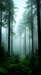 Foggy Forest Path in the Early Morning