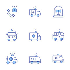 Ambulance icons set. Line Duotone style, editable stroke. emergency call, siren, ambulance