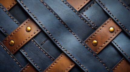 Intricate woven leather texture with elegant stitching and metallic accents