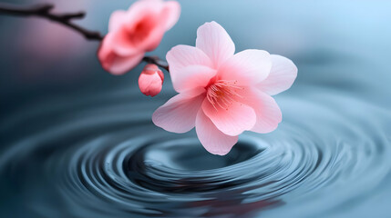 Pink Spring Blossoms Floating on Water Ripples