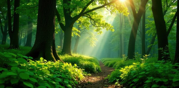 Dense foliage of Ave verde bosque planta trees in sunlight, forest, nature