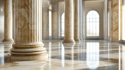 Sturdy marble pillars in the grand hall of education, showcasing timeless elegance and architectural strength, ideal for creating a prestigious and inspiring learning environment.