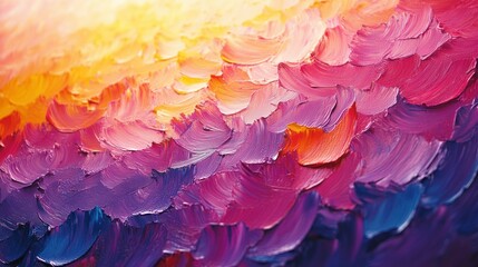 Obraz premium Vibrant abstract painting with thick impasto brushstrokes in a gradient of warm and cool colors