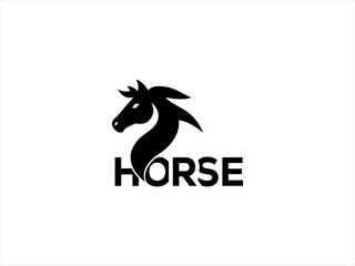 Dynamic black silhouette of a running horse logo.