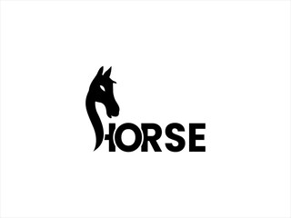 Dynamic black silhouette of a running horse logo.