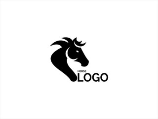 Dynamic black silhouette of a running horse logo.
