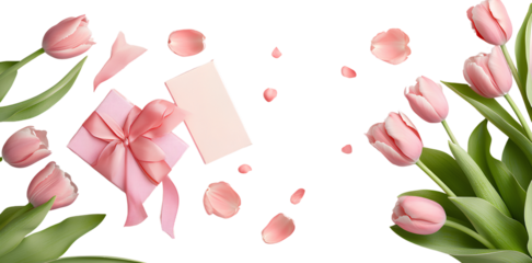  Happy Mother's Day vector set with pink tulip flowers, gift box and envelope on pastel background.  (2)