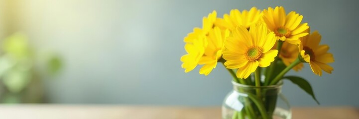 Yellow flower bouquet in a vase with soft focus effect, floral, vase