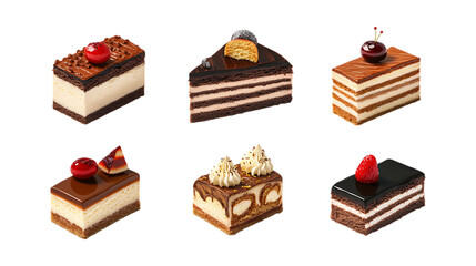 Pack Opera Cake Set on Transparent Background for Bakery, Dessert, and Pastry Illustrations