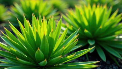 Obraz premium Yucca Brevifolia leaves linear green distal cuspidate proximal expanded, yucca, arborescent