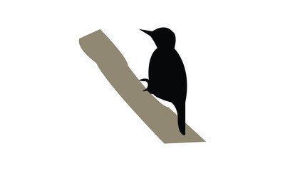 African grey woodpecker bird Silhouette Design  And Vector Illustration. 
