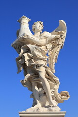 Ponte Sant'Angelo Bridge Statue of the Angel with the Column in Rome, Italy, March 2025