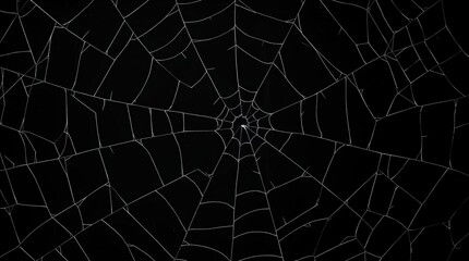Obraz premium Spiderweb pattern on black background, creating a spooky, Halloween feel with thin white lines
