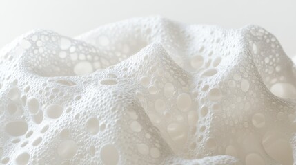 White soap foam isolated on a white background, capturing the airy and bubbly texture of the foam.