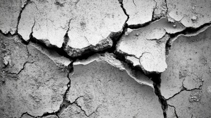 Dry Cracked Soil Texture Background in Black and White Image