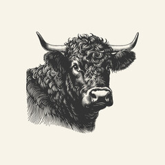 cow head hand drawn ink drawing pen draw