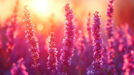 Fototapeta premium Vibrant lavender field at sunset
