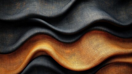 Fototapeta premium Luxurious Abstract Woven Fabric with Dark Grey and Golden Hues in Waves