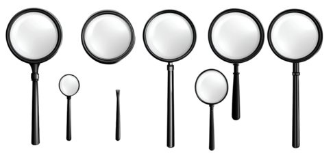  Set of magnifying glass icons isolated on a transparent background