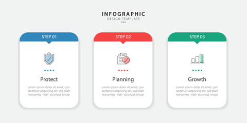 Business infographic template. 3 Step timeline journey. Process diagram, 3 options on white background, social media post, Infograph elements vector illustration.