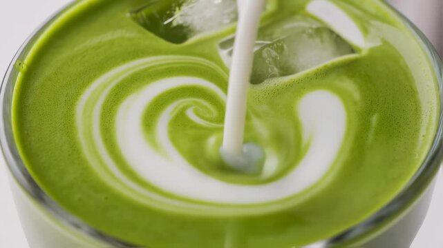 Iced Matcha Latte Slow Motion Shot