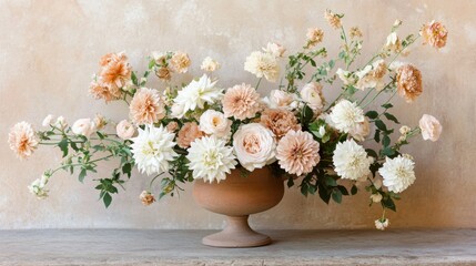 Elegant Floral Arrangement in Soft Pastel Colors in a Warm Setting