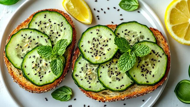 Refreshing Cucumber Toasts with Seeds and Mint