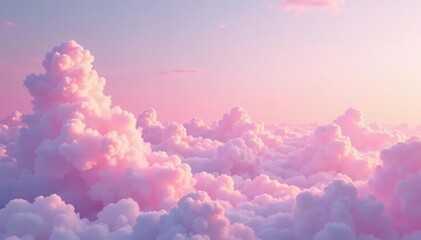 Fototapeta premium Soft pink sky with puffy and layered clouds drifting lazily, puffy, drifted