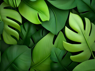 Lush Green Tropical Jungle Leaves Background