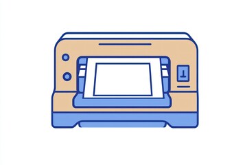 Fototapeta premium Office and home printing needs depicted in a minimalist 3D line icon of a printing machine, white backdrop.