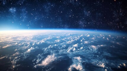 Breathtaking View 20km Above Earth with Starry Background and Clouds