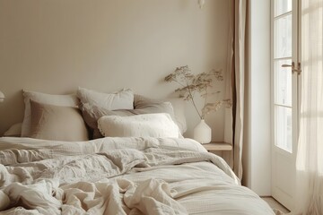 Creating a Serene Bedroom Sanctuary:  Designing a Calming and Peaceful Space with Textured Linens and Natural Light, Achieving Tranquility Through Neutral Color Palettes and Simple Decor.