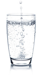 Fresh water drooping in the Glass on white background