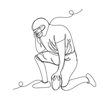 football player kneeling, single line art clip art preview