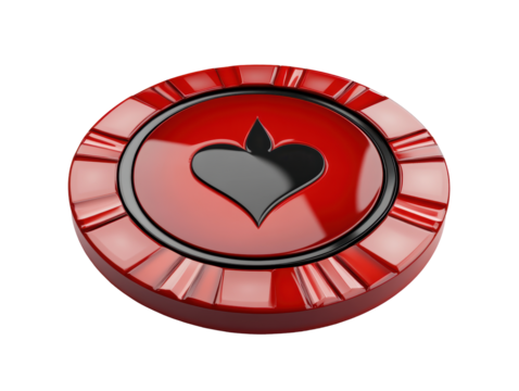 Isolated Glossy Red Casino Chip with Black Spade - Powered by Adobe