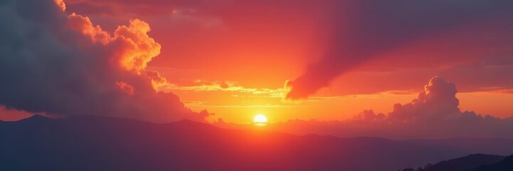 Fototapeta premium Fiery orange clouds create a striking sunset scene, sunset, clouds