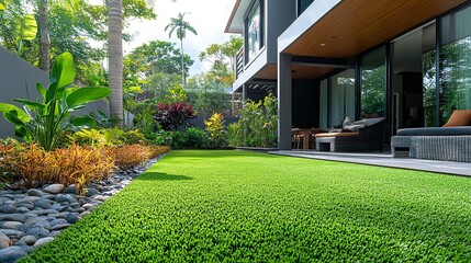 Obraz premium Beautiful residential house with a lush green lawn