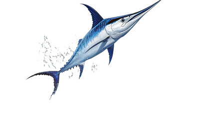 Fototapeta premium Blue marlin fish jumping out of the water, isolated on transparent background