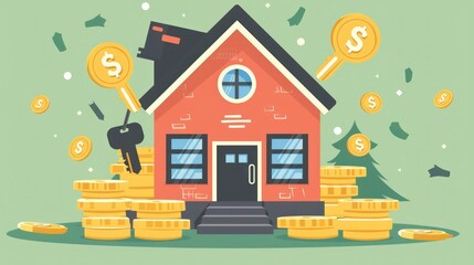 Fototapeta premium Vector icon representing mortgage loan with a house and keys.