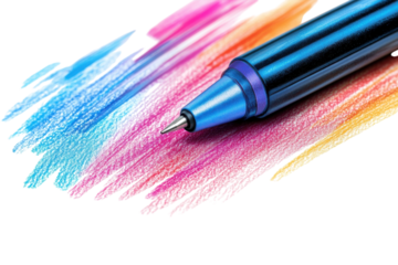 A Vibrant Blue Pen Poised Above A Colorful Spectrum Of Strokes, A Moment Of Creative Potential Captured With Sharp Focus And Bright Lighting Isolated on Transparent Background