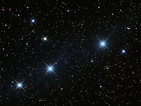 Starry Night Sky with Black Background Featuring Constellation Resembling Cepheus and Cassiopeia, High-Resolution Image Capturing Twinkling Stars and Distant Galaxies, Beautiful Celestial Scene