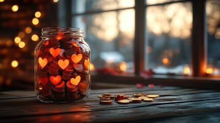 Warm hearts in a glass jar