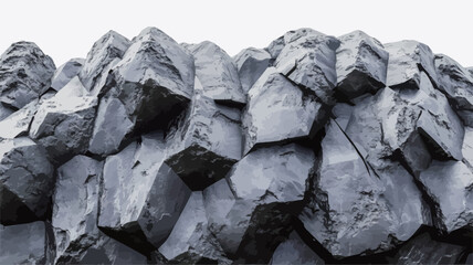 Close-up view of a rock formation composed primarily of grey basalt rocks.  The image shows a dense cluster of irregularly shaped, angular rocks with varying sizes and shades of grey. The rocks
