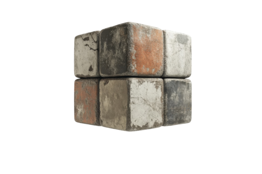 A Weathered Cube Of Aged Stones, Each Face A Unique Testament To Times Passage, Showcasing Earthy Tones And A Rustic Texture Against A Stark Isolated on Transparent Background