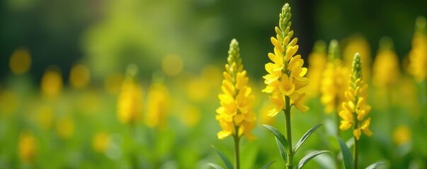 Obraz premium Yellow flowers bloom on salvia glutinosa stems, garden, nature, salvia