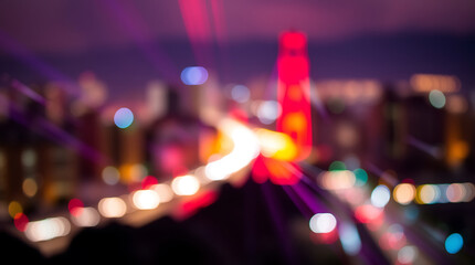 Blurred abstract bokeh background of San Francisco city lights at night, Created by Generative AI