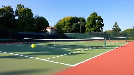Fototapeta premium Outdoor Tennis Court Green Surface Sunny Day Sports Recreation