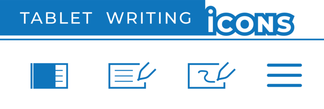 Tablet Writing Icons | Digital Stylus Symbols | Touchscreen Note-Taking | E-Ink Sketch Icons | Electronic Document Editing | Handwriting Tool | Minimalist Tech Graphics | UX Design Elements
