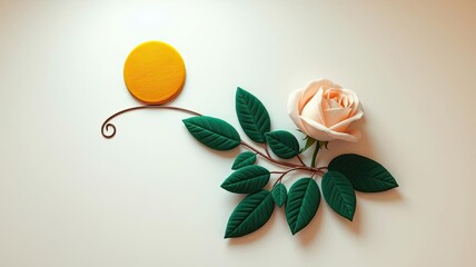 Elegant Rose Sun and Leaves Artistic Still Life Photography